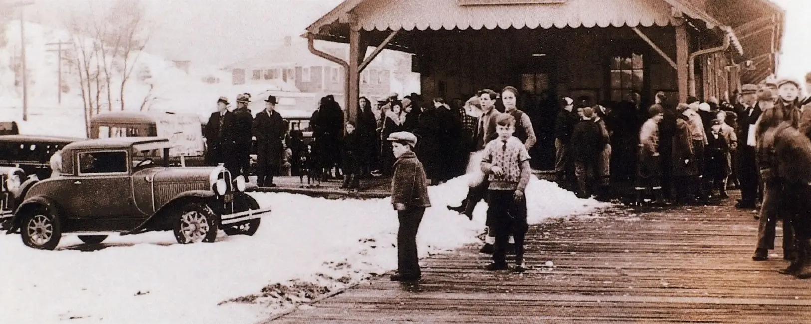 Historical photo of kid playing in snow in Warren County NY