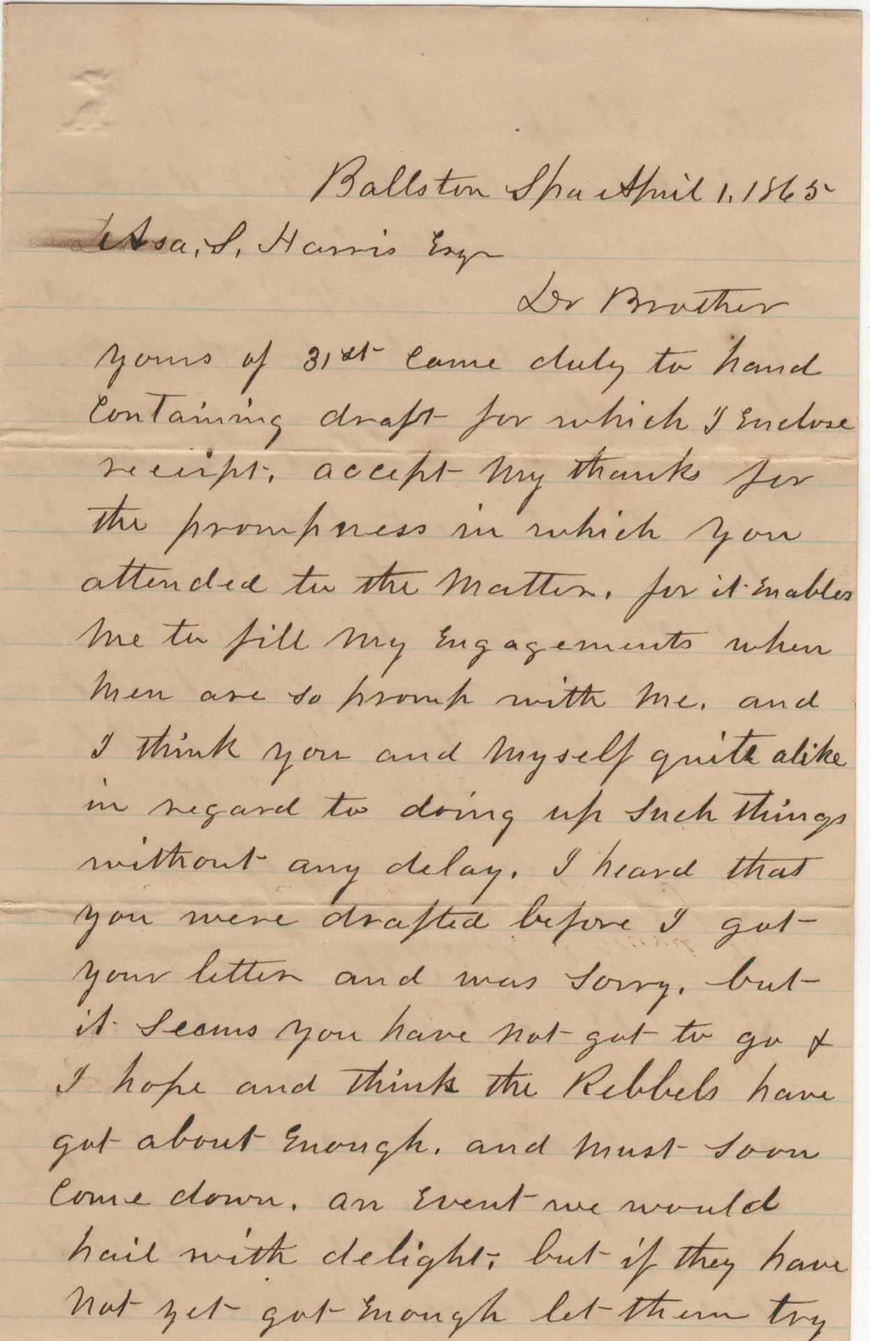Civil War Era Letter Warren County Historical Society